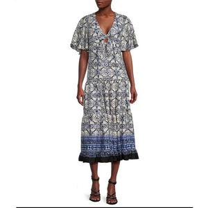 NWT Taylor Printed Flutter Sleeve Bodice Cut Out A-Line Dress Sz 2